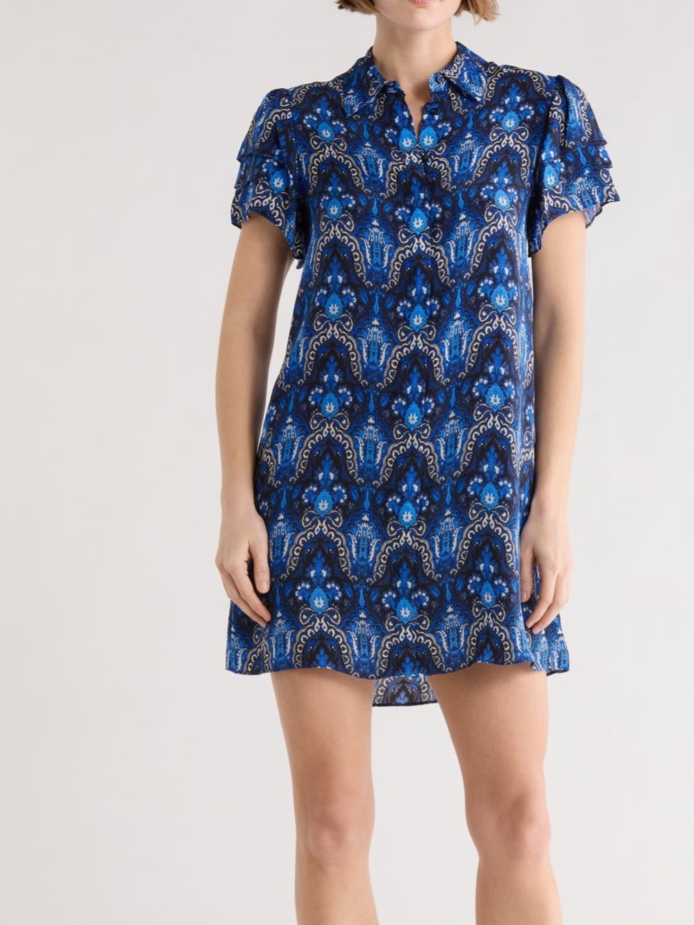 Alice + Olivia Blue Paisley-Print Jem Short Sleeve Dress